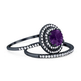 Two Piece Round Natural Stone Bridal Ring