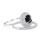 Two Piece Round Natural Stone Bridal Ring