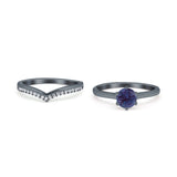 Two Piece Round Natural Stone Chevron Ring