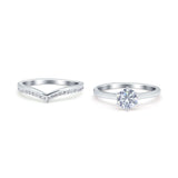 Two Piece Round Natural Stone Chevron Ring
