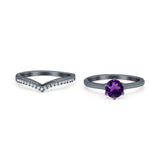 Two Piece Round Natural Stone Chevron Ring