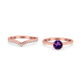 Two Piece Round Natural Stone Chevron Ring