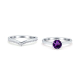 Two Piece Round Natural Stone Chevron Ring