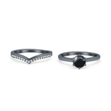 Two Piece Round Natural Stone Chevron Ring