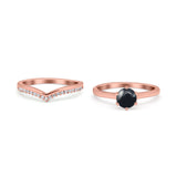 Two Piece Round Natural Stone Chevron Ring