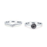 Two Piece Round Natural Stone Chevron Ring