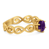 Round Natural Stone Solitaire Ring