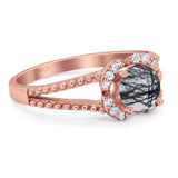 Art Deco Round Natural Stone Floral Ring