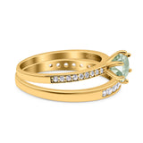 Art Deco Round Natural Stone Wedding Set Ring