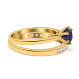 Two Piece Round Natural Stone Art Deco Ring