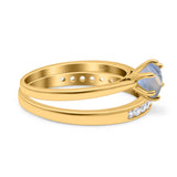 Two Piece Round Natural Stone Art Deco Ring