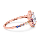 Oval Natural Stone Halo Wedding Ring