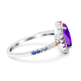 Oval Natural Stone Halo Wedding Ring