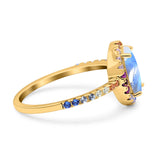 Oval Natural Stone Halo Wedding Ring