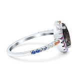 Oval Natural Stone Halo Wedding Ring