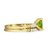 Art Deco 8mm Princess Cut Peridot CZ Stackable Ring 925 Sterling Silver