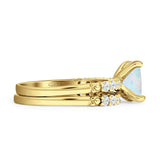 Art Deco 8mm Princess Cut Lab Created White Opal Stackable Ring 925 Sterling Silver