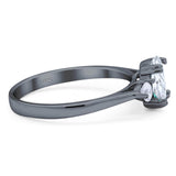 Art Deco Oval Natural Stone Three Stone Ring
