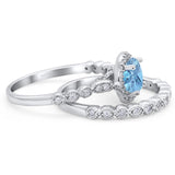 Two Piece Round Natural Stone Wedding Set Ring
