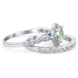 Two Piece Round Natural Stone Wedding Set Ring