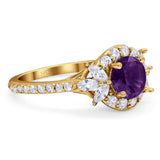 Vintage Style Round Natural Stone Flower Ring