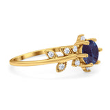 Art Deco Round Natural Stone Floral Ring