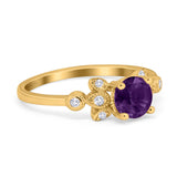 Art Deco Round Natural Stone Floral Ring