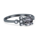 Art Deco Round Natural Stone Floral Ring