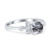 Art Deco Round Natural Stone Floral Ring