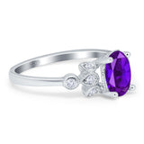Art Deco Oval Natural Stone Floral Ring