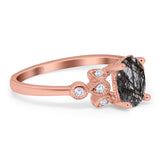 Art Deco Oval Natural Stone Floral Ring