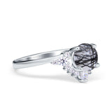 Art Deco Round Natural Stone Flower Ring