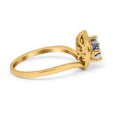 Art Deco Round Natural Stone Leaf Style Ring