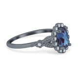 Art Deco Oval Natural Stone Floral Ring