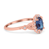 Art Deco Oval Natural Stone Floral Ring
