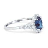 Art Deco Oval Natural Stone Floral Ring