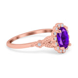 Art Deco Oval Natural Stone Floral Ring