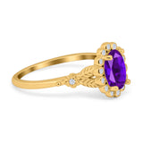 Art Deco Oval Natural Stone Floral Ring