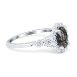 Art Deco Oval Natural Stone Floral Ring
