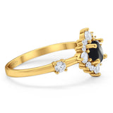 Art Deco Round Natural Stone Flower Ring