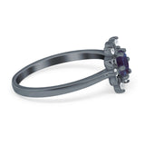 Art Deco Round Natural Stone Flower Ring