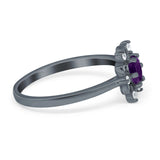 Art Deco Round Natural Stone Flower Ring