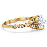 Art Deco Round Natural Stone Leaf Style Ring