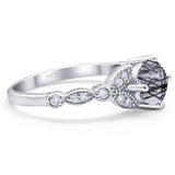 Art Deco Round Natural Stone Leaf Style Ring
