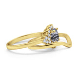 Two Piece Round Natural Stone Cluster Ring