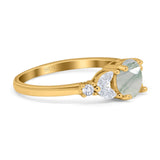 Art Deco Round Natural Stone Leaf Style Ring