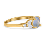Art Deco Round Natural Stone Leaf Style Ring