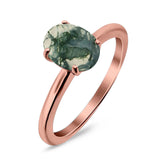  Oval Natural Stone Solitaire Cathedral Ring