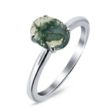 Oval Natural Stone Solitaire Cathedral Ring