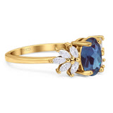 Art Deco Oval Natural Stone Floral Ring
